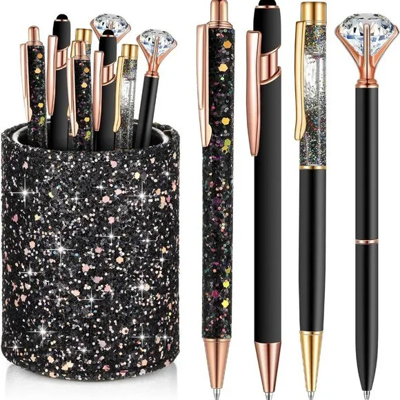 NWT Sparkling Bling Glitter Cup With 8 Ballpoint Pen Set Desk Set + FREE Gift - Picture 8 of 9